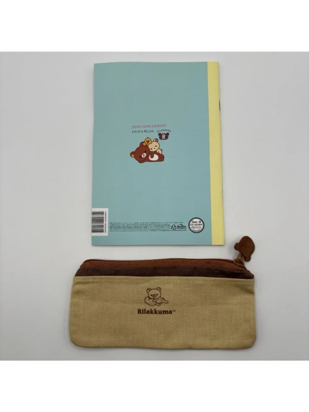 Rilakkuma Brown Bear Zippered Coin Pouch Pencil Case and Small Notebook Japan